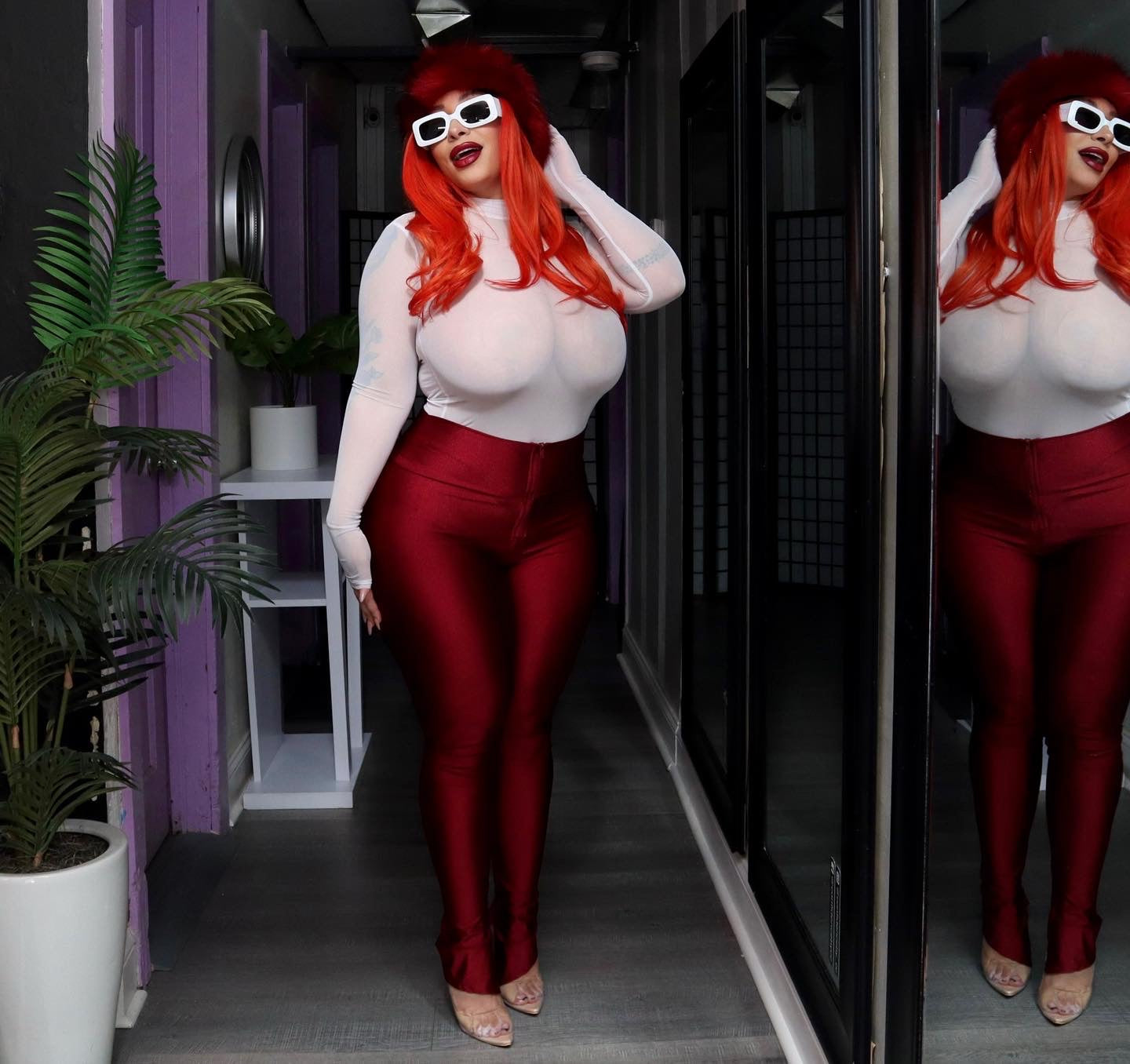 NYLON SPANDEX W/ZIPPER-Burgundy